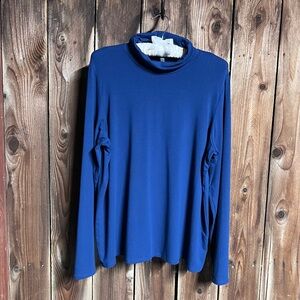 Eileen Fisher Navy Cozy Lagenlook Scrunch Neck Turtleneck Modest Business Sz XL
